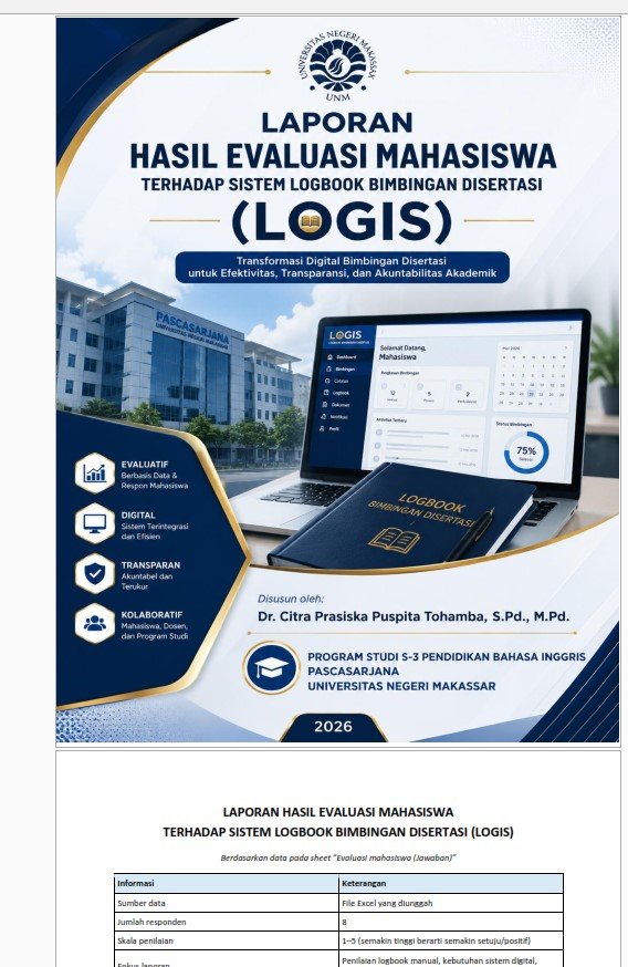 Produk PKM "Implementasi LOGIS dalam Optimalisasi Monitoring Bimbingan Disertasi pada Program Doktor Pendidikan Bahasa Inggris'